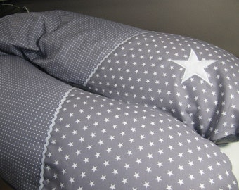 Still cushions, gray-gray, star, 190 cm long, large breastfeeding cushion, storage cushion