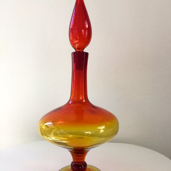 LARGE Mid Century Wayne Husted Amberina Tangerine Blenko Footed Decanter