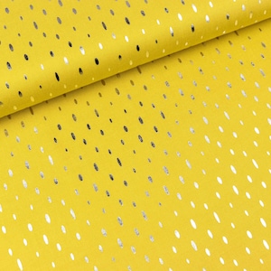 Viscose fabric Chally Foil Print Oval silver on mustard yellow (9.90 EUR / meter)