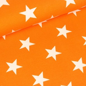 Baumwolljersey Verena Große Sterne weiß auf Orange 13,50 EUR / Meter Bild 1