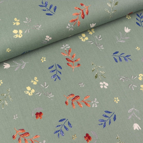 Baumwollpopeline Small Flowers bunt auf Dusty mint Organic Cotton (8,50 EUR / Meter)