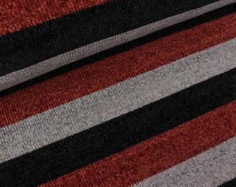 Chenille Stripes rost-hellgrau-schwarz (11,50 EUR / Meter)