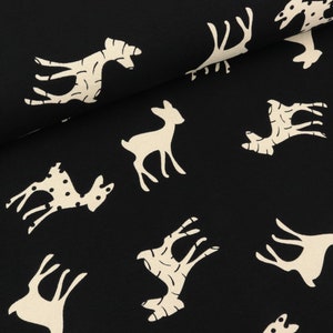 Cotton jersey Vicente Lovely Deer natural on black (15.50 EUR/meter)
