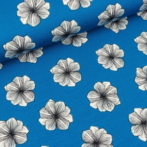 Cotton jersey little-may flowers on blue by Lila-Lotta (16.50 EUR/Meter)