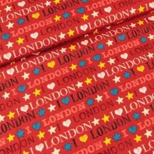 Cotton fabric I love London red (15.90 EUR/meter)