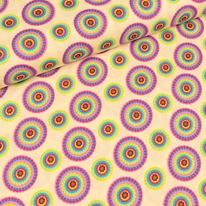 Cotton fabric colorful circles on cream (8.50 EUR/meter)