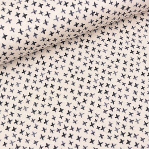 Cotton jersey mini winter crosses smoke blue on nature (16.50 EUR/meter)