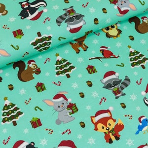 Cotton Jersey forest Christmas mint/colored digital print (17.90 EUR / meter)