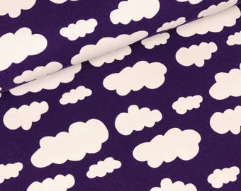 Baumwolljersey Verena Wolken weiß auf Violett (13,50 EUR / Meter)