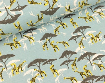 Baumwolljersey Safari Print Giraffen auf Wasserblau (13,90 EUR / Meter)