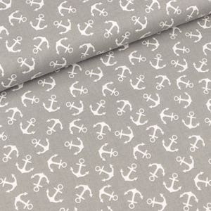 Il grigio chiaro cotone Baltico con ancore bianche (10.90 EUR / metro)
