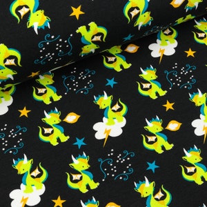 Cotton Sweat Dragon Star colorful on black (17,50 EUR / meter)