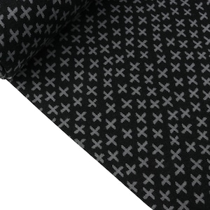Smooth cuff fabric Karla Crosses grey on black tubular fabric (10.90 EUR / meter)