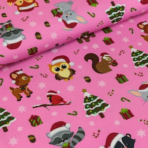 Cotton Jersey forest Christmas pink/multi colored digital print (17.90 EUR / meter)