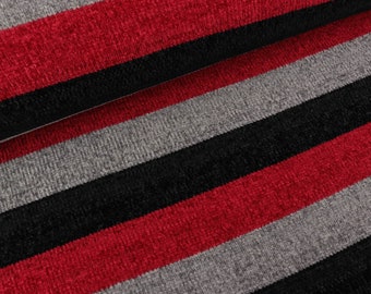 Chenille Stripes rot-hellgrau-schwarz (11,50 EUR / Meter)