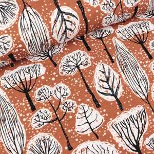 French Terry Patty winter landscape with trees terracotta (16.50 EUR/Meter)