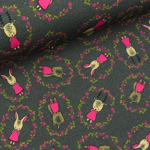 Cotton sweat Polly Small bunnies on dark grey (18.50 EUR/meter)