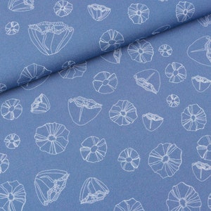 Viskosestoff Pur Blumen weiß auf Rauchblau by Bienvenido Colorido (14,90 EUR / Meter)