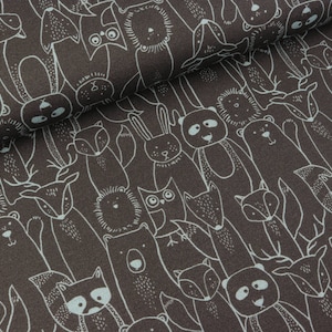 French Terry Mini Forest animal motifs light blue on anthracite (17.90 EUR / meter)