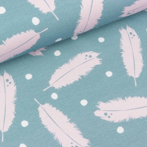 French Terry Feathers Rosa on Grey Green by Petra Laiter (15.50 EUR/meter)