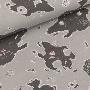 Cotton jersey Treasure Island grey on light grey by Sam (13.90 EUR/meter)