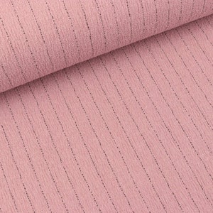 Heavy viscose crepe pinstripes black on old pink (13,50 EUR / meter)