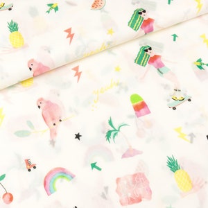 Light Cotton Weaving Moni Beachgirl Colorful on White (14.90 EUR / meter)