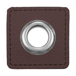 Eyelet patch 3 x 3 cm for cords dark brown imitation leather imitation