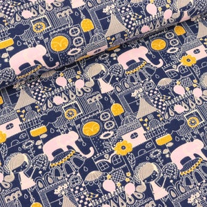 Cotton jersey girl and jeans blue elephant (15.90 EUR / meter)
