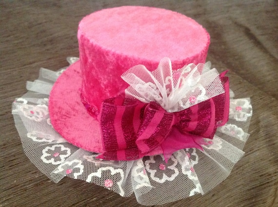 Pink velvet top hat fascinator