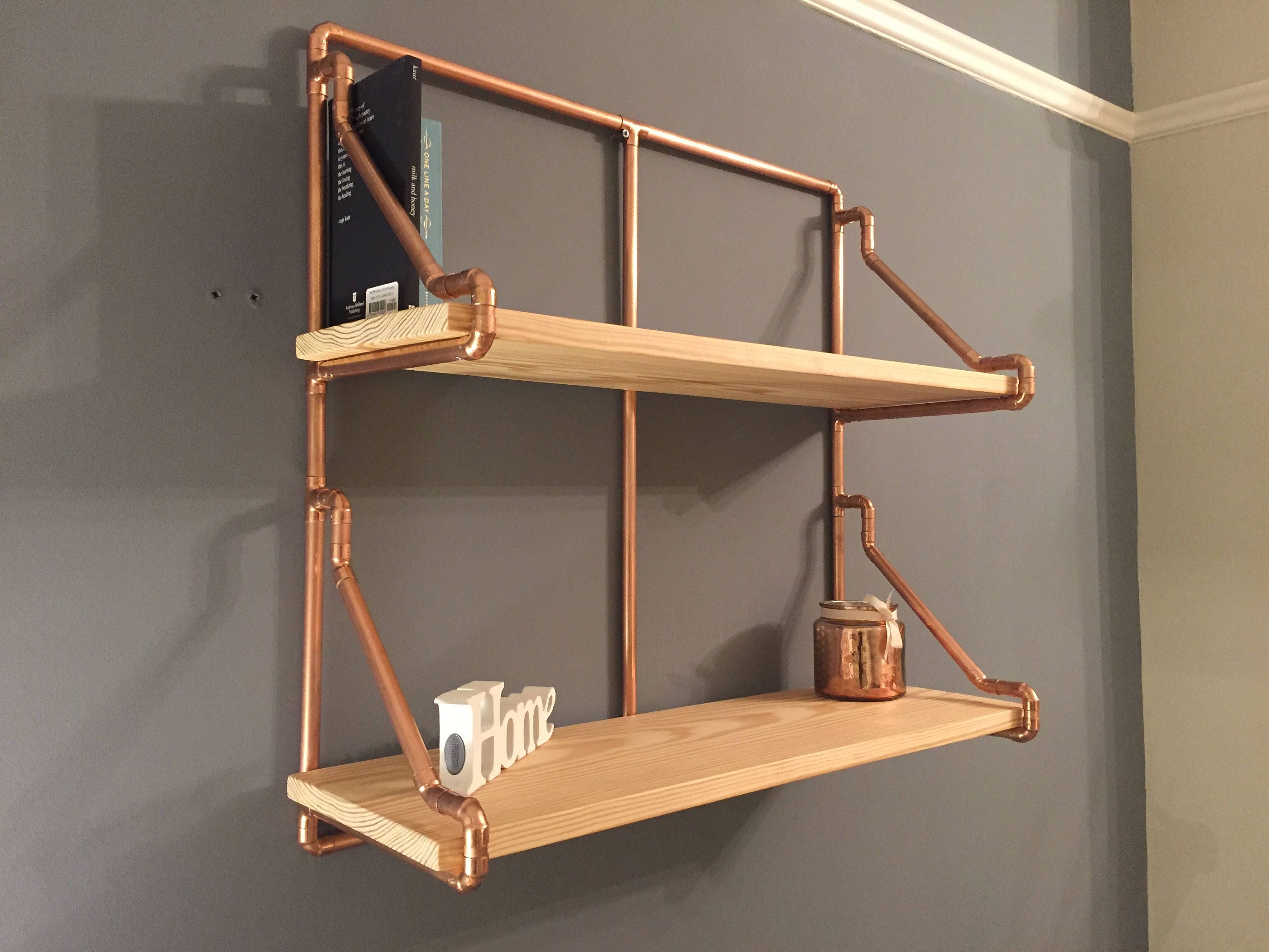 2 Tier Copper Pipe Shelving unit in an Industrial style with Etsy