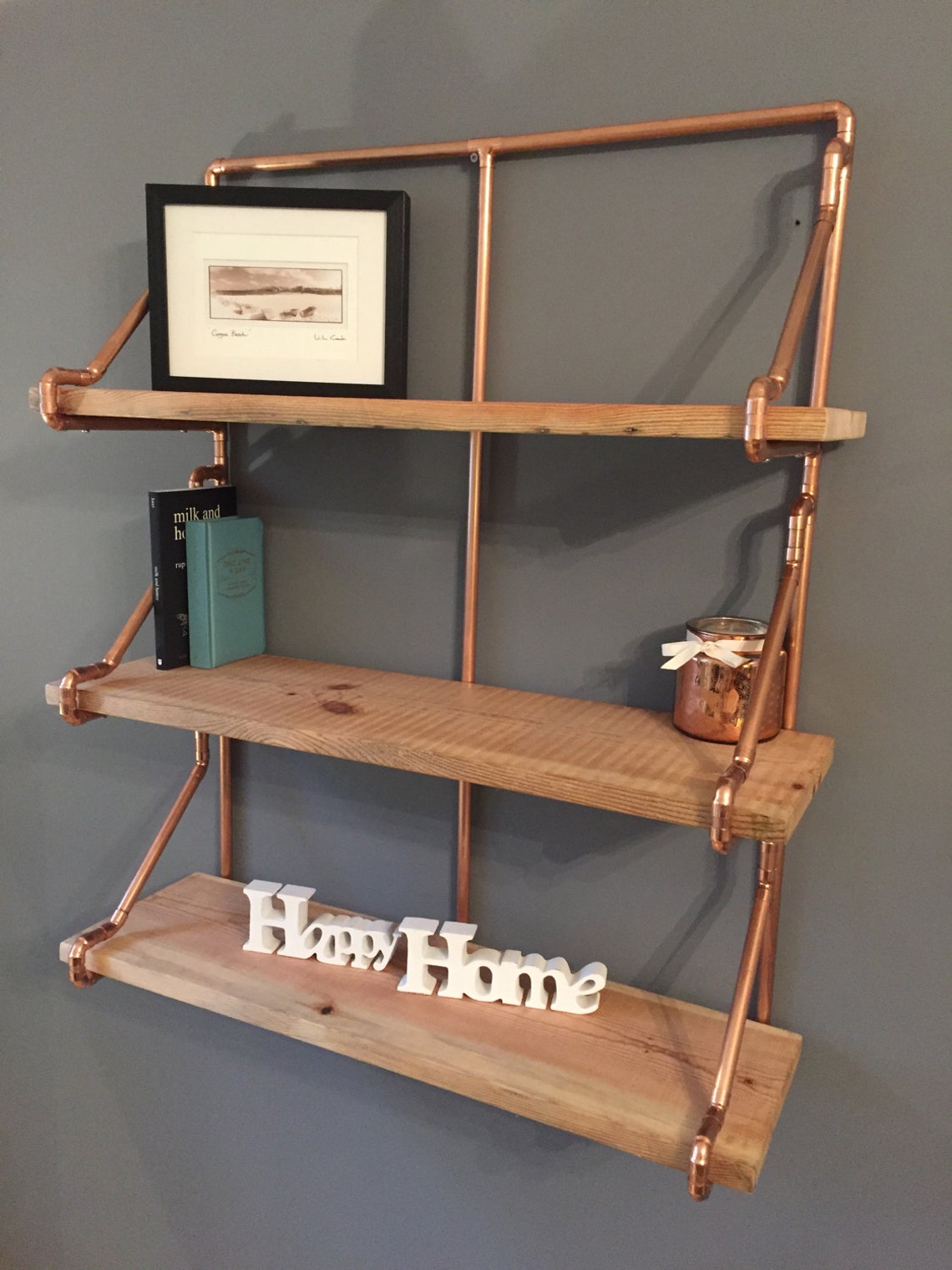 3 Tier Copper Pipe Shelving unit in an Industrial style with Etsy