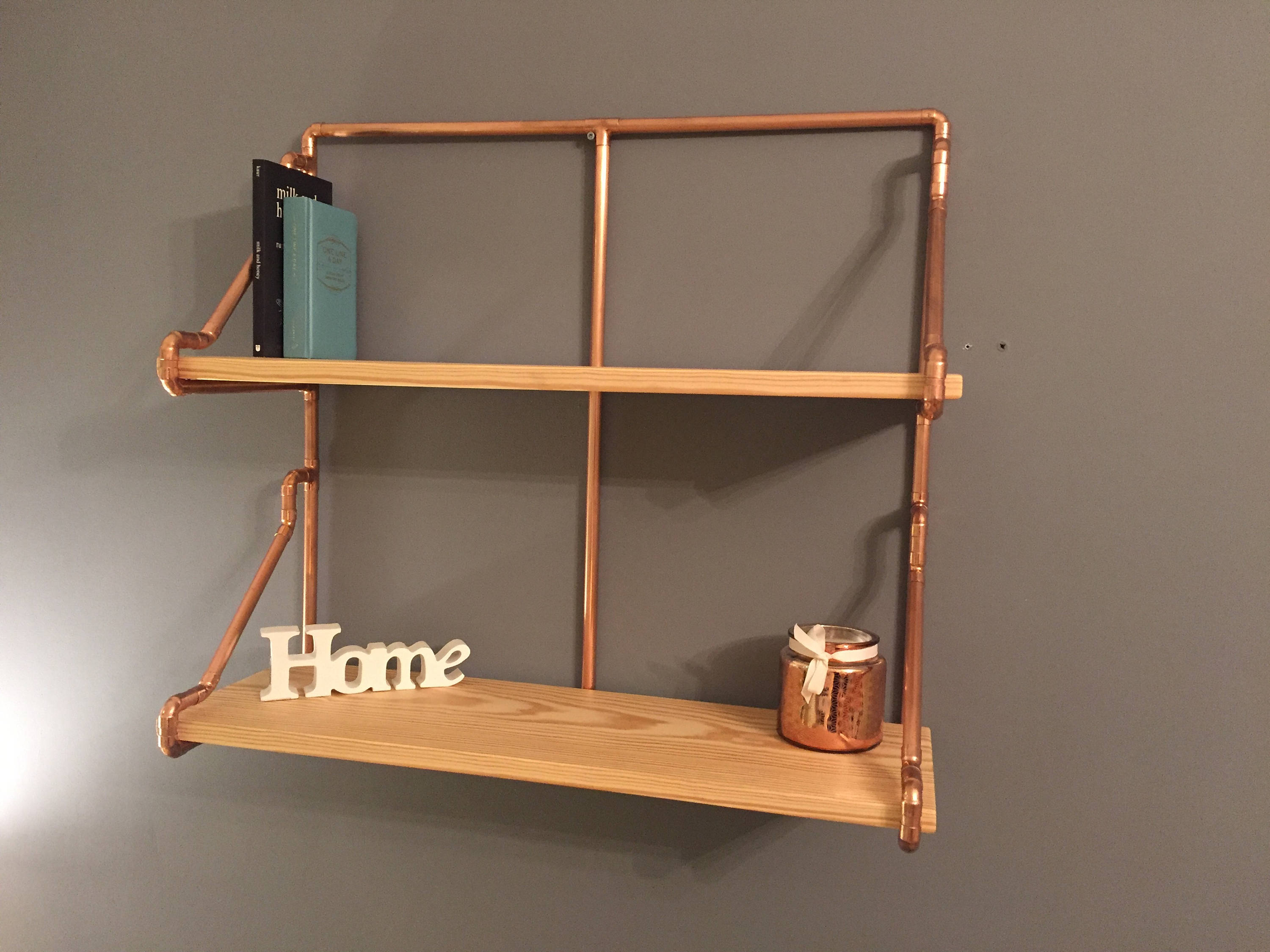 2 Tier Copper Pipe Shelving unit in an Industrial style with Etsy