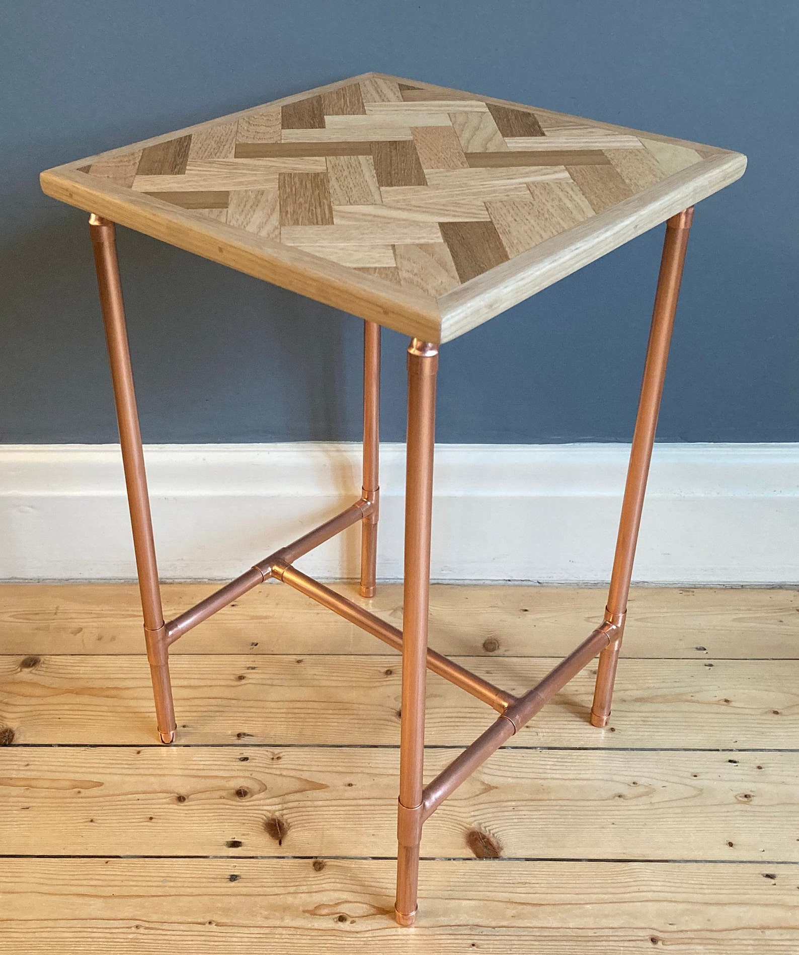 Copper pipe side table in a retro industrial style with a Etsy
