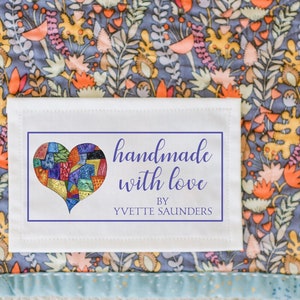 Handmade With Love By Labels (Knitting, Crochet, or Sewing Labels) -  personalized for handmade items, organic cotton