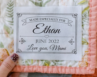 Custom quilt labels in Cotton or Polyester. This is a single label. We add the the name of the recipient, date and the your name