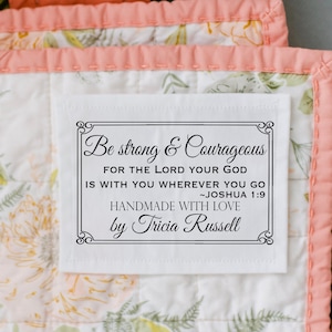 Inspirational Quilt Labels personalized with your name. This set of 6 labels is available in sew-on form. Cotton or polyester