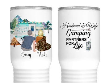 Husband and Wife camping partners for life/camping/campers/happy campers/custom mug/camping gift/camper gift/camping couple/camper couple