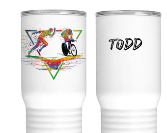 Triathlon/Triathlete/Mug/Water bottle/wine tumbler/can holder/insulated/stainless insulated/gift for triathlete/personalized triathlon mugs