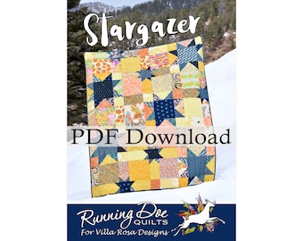 Padrão de colcha Stargazer por Running Doe Quilts para Villa Rosa Designs. Amigável para Fat Quarter (versão PDF para download)