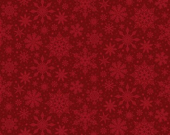 Poinsettias at Christmas Quilt Fabric Snowflakes Red C17635-RED