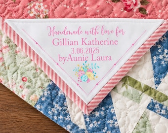 Etiqueta personalizada para esquinas de colchas / Etiqueta floral para esquinas de colchas / Etiqueta personalizada para colchas / Etiqueta de algodón para colchas / Etiqueta hecha a mano para colchas