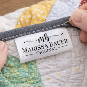 Custom Satin Quilt Labels with Logo, Personalized Sewing Tags, Fold Over Fabric Tags, Custom Name Labels, Handmade Branding Tags