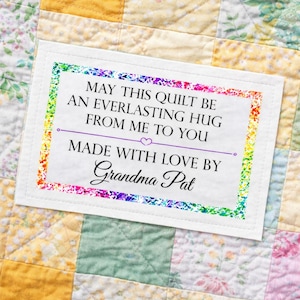 Personalized Everlasting Hug Quilt Label, Custom Quilt Labels with Maker Name,  Quilting Label for Gift Quilts, 6 Fabric Labels