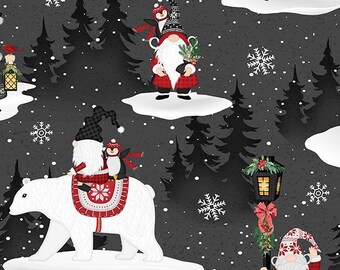 Snowy Gnomies Christmas Quilt Fabric 3074 49372 931 Scenic Gnomes Black