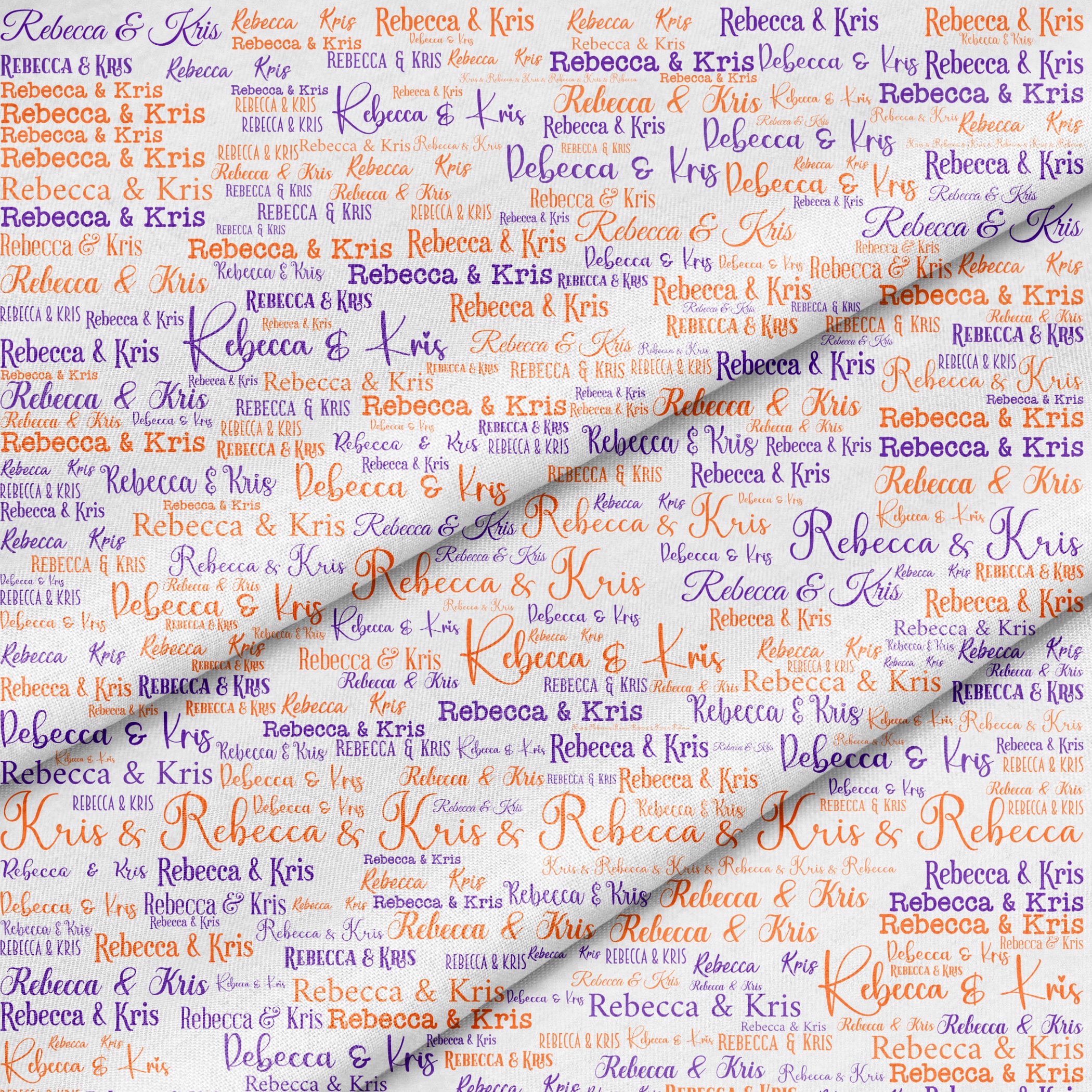 Personalized Fabric Panel/12 x 18" panel customized with your choice of names or words in purples and orange