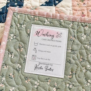 Personalized Quilt Labels with Washing Instructions – Custom Handmade By Quilt Tag – Care Label for Quilts – 6 Fabric Labels per Sheet