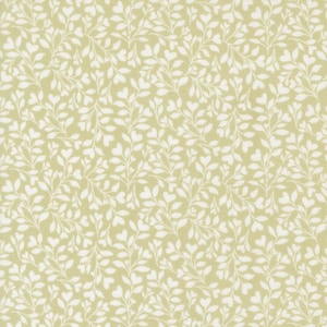 May include: A fabric with a repeating pattern of white leaves and heart-shaped elements on a pale green background. The design is dense and covers the entire surface, creating a textured appearance. The fabric is likely cotton or a similar material.