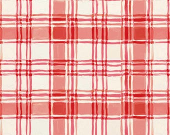 Holly Woods Christmas Quilt Fabric Painted Plaid 9241-83 Coral