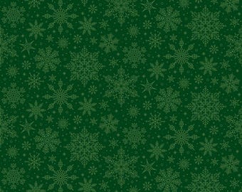 Poinsettias at Christmas Quilt Fabric Snowflakes Green C17635-GREEN